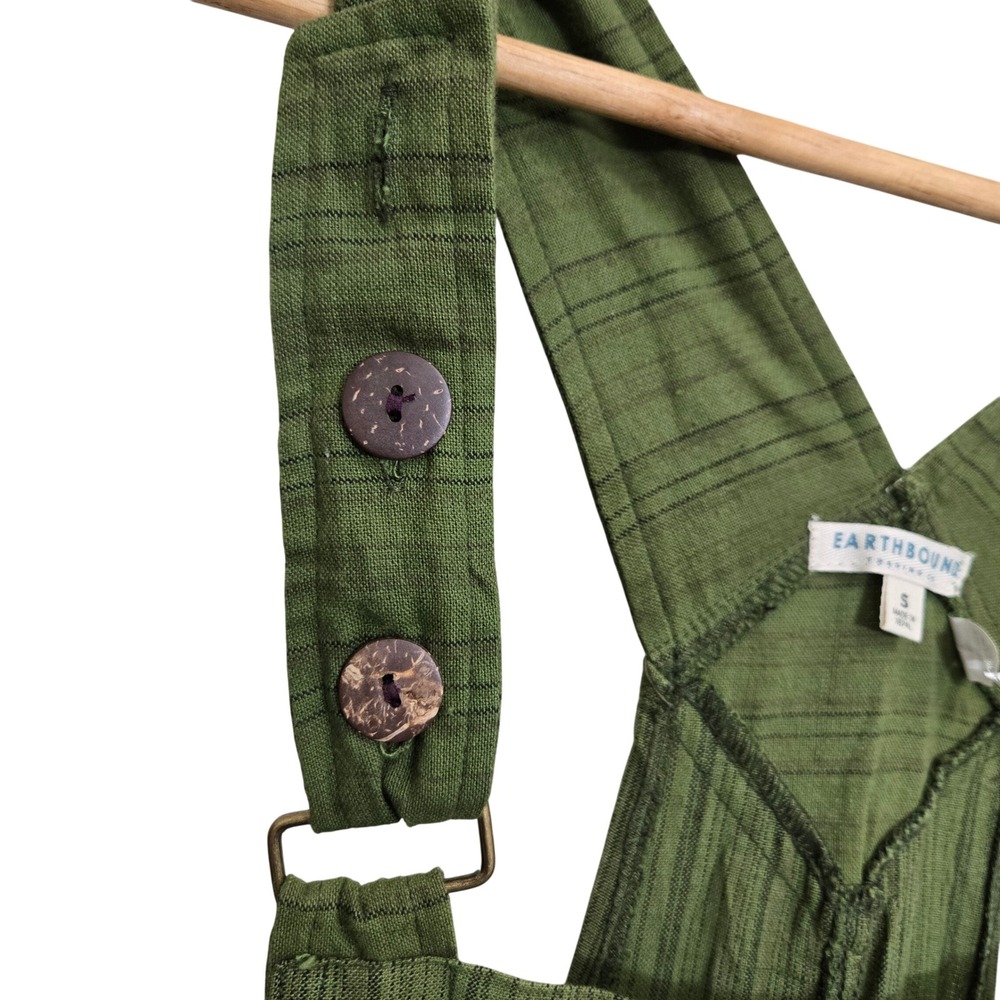 Earthbound Trading Co Olive Green Striped Jumpsuit Overalls Women's S - Picture 5 of 7